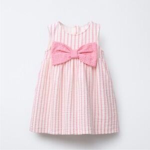 Zara Kids Pink and White Striped Dress with Bow